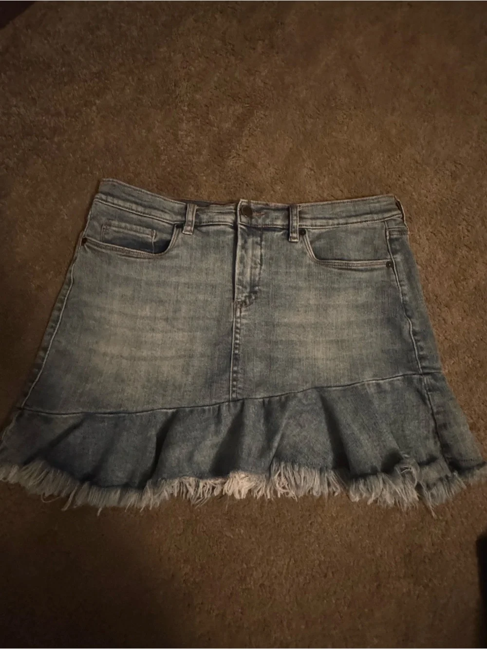 Light Blue Denim Ruffle Mini Skirt